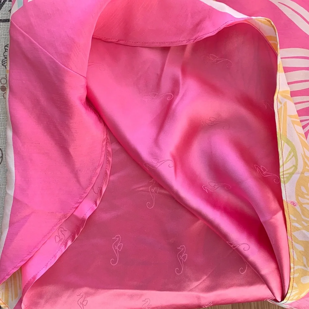 Tori Richard Pink 100 silk spaghetti strap dress with Cream Accents - Picture 16 of 17